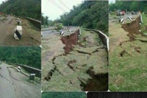 Penampakan jalan amblas kungingan-waled Cirebon.